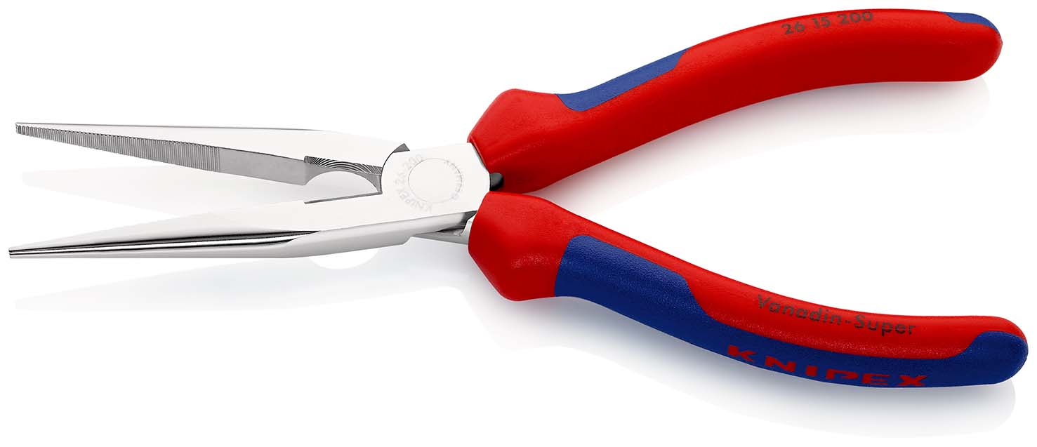 KNIPEX 26 15 200 Flachrundzange mit Schneide (Storchschnabelzange) 200 mm verchromt mit Mehrkomponenten-Hüllen Produktbild img2 L
