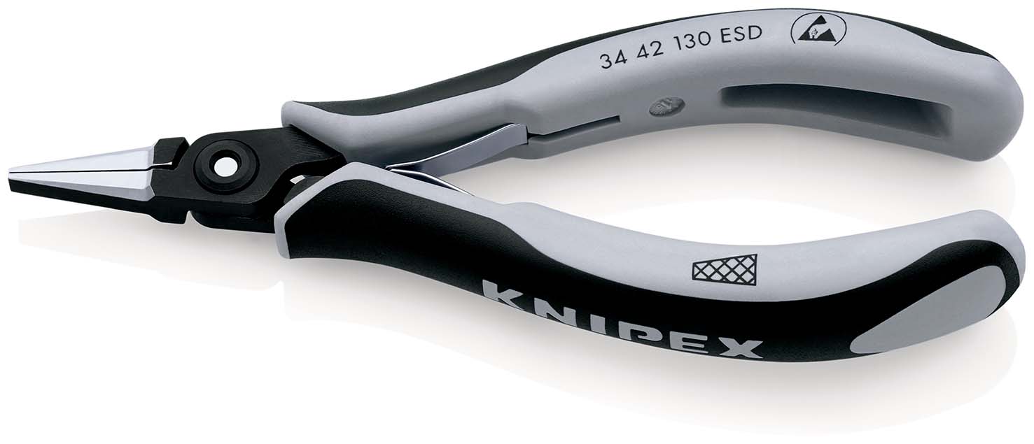 KNIPEX 34 42 130 ESD Präzisions-Elektronik-Greifzange ESD 130 mm brüniert mit Mehrkomponenten-Hüllen poliert Produktbild img1 L