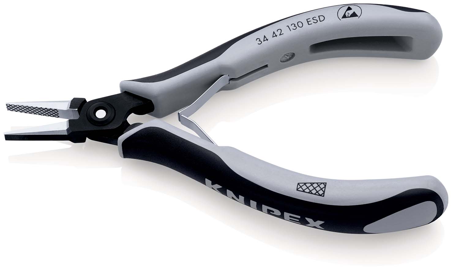 KNIPEX 34 42 130 ESD Präzisions-Elektronik-Greifzange ESD 130 mm brüniert mit Mehrkomponenten-Hüllen poliert Produktbild img2 L