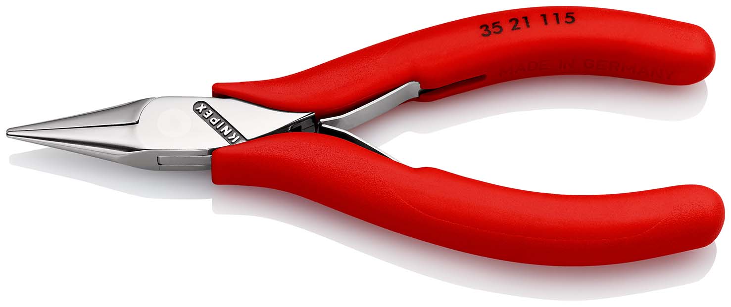 KNIPEX 35 21 115 Elektronik-Greifzange mit durchgestecktem Gelenk 115 mm mit rutschhemmendem Kunststoff überzogen spiegelpoliert Produktbild img1 L