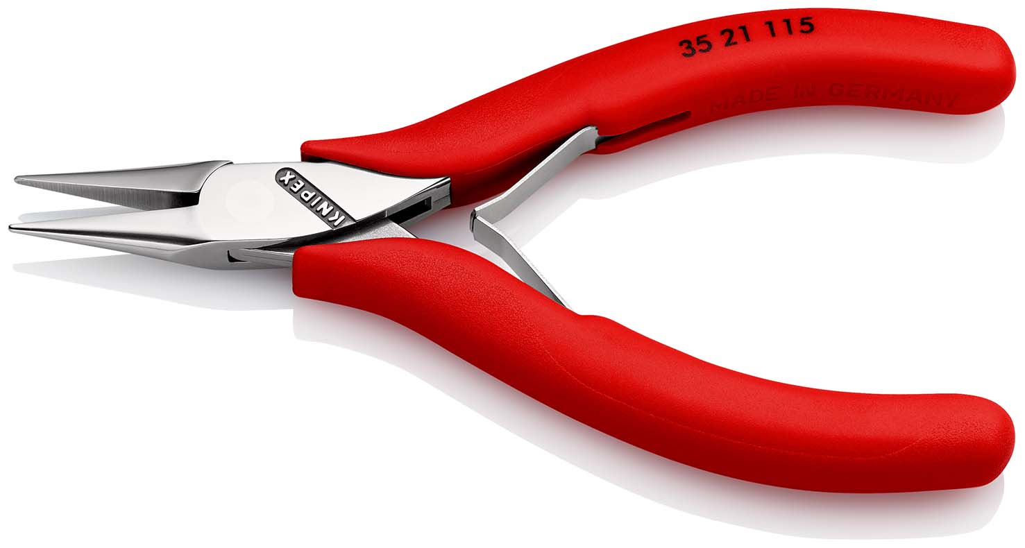 KNIPEX 35 21 115 Elektronik-Greifzange mit durchgestecktem Gelenk 115 mm mit rutschhemmendem Kunststoff überzogen spiegelpoliert Produktbild img2 L