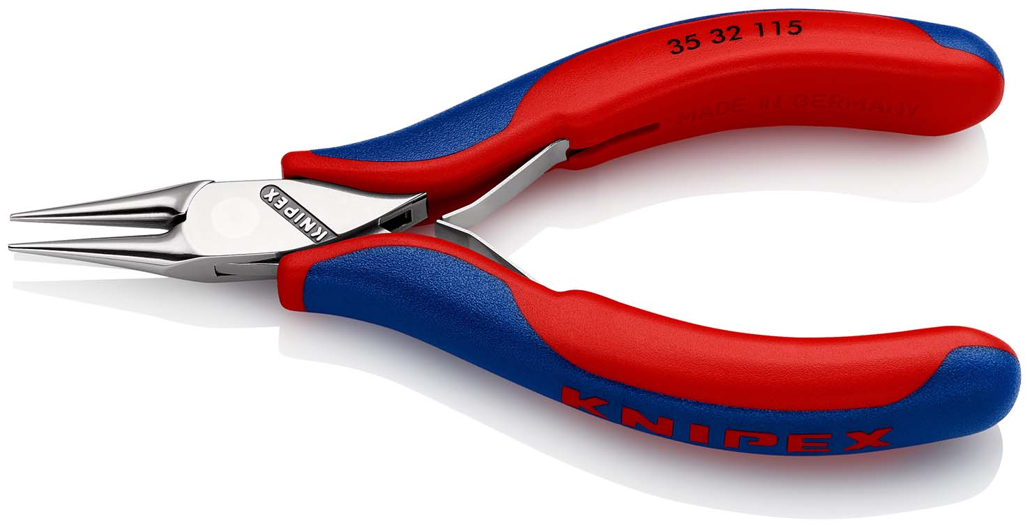 KNIPEX 35 32 115 Elektronik-Greifzange mit durchgestecktem Gelenk 115 mm mit Mehrkomponenten-Hüllen spiegelpoliert Produktbild img2 L