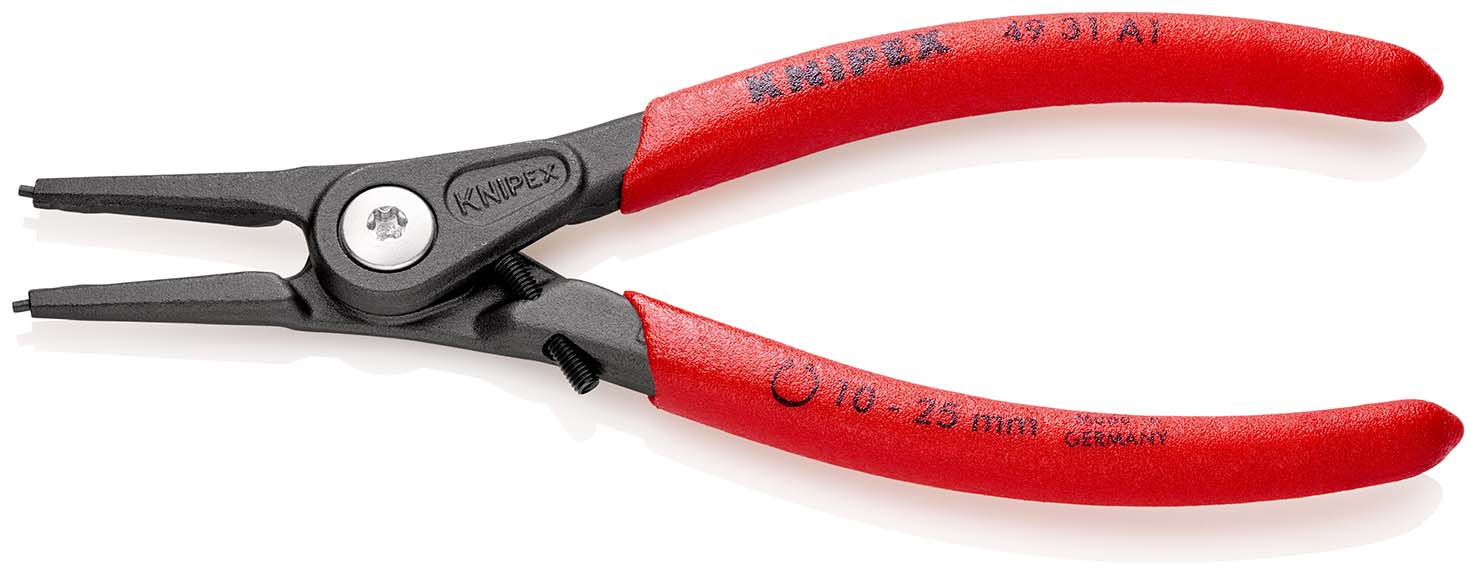 KNIPEX 49 31 A1 Präzisions-Sicherungsringzange für Außenringe auf Wellen mit Überdehnungsschutz 140 mm grau atramentiert mit rutschhemmendem Kunststoff überzogen Produktbild img2 L