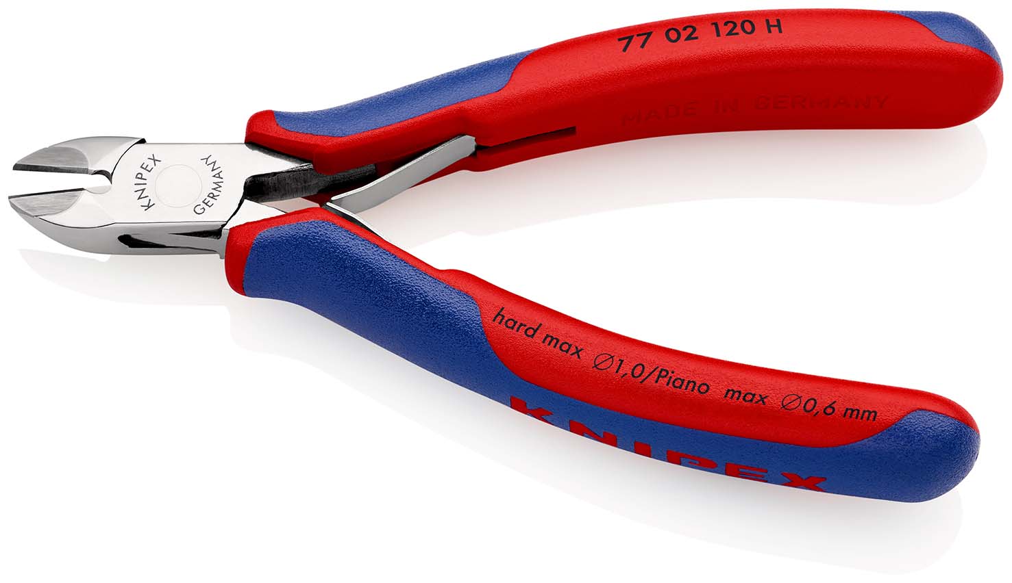 KNIPEX 77 02 120 H Elektronik-Seitenschneider mit eingesetzter Hartmetallschneide 120 mm mit Mehrkomponenten-Hüllen spiegelpoliert Produktbild img2 L