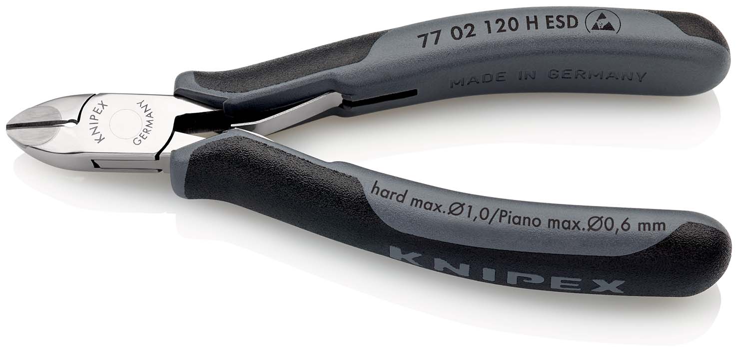 KNIPEX 77 02 120 H ESD Elektronik-Seitenschneider mit eingesetzter Hartmetallschneide ESD 120 mm mit Mehrkomponenten-Hüllen spiegelpoliert Produktbild img1 L