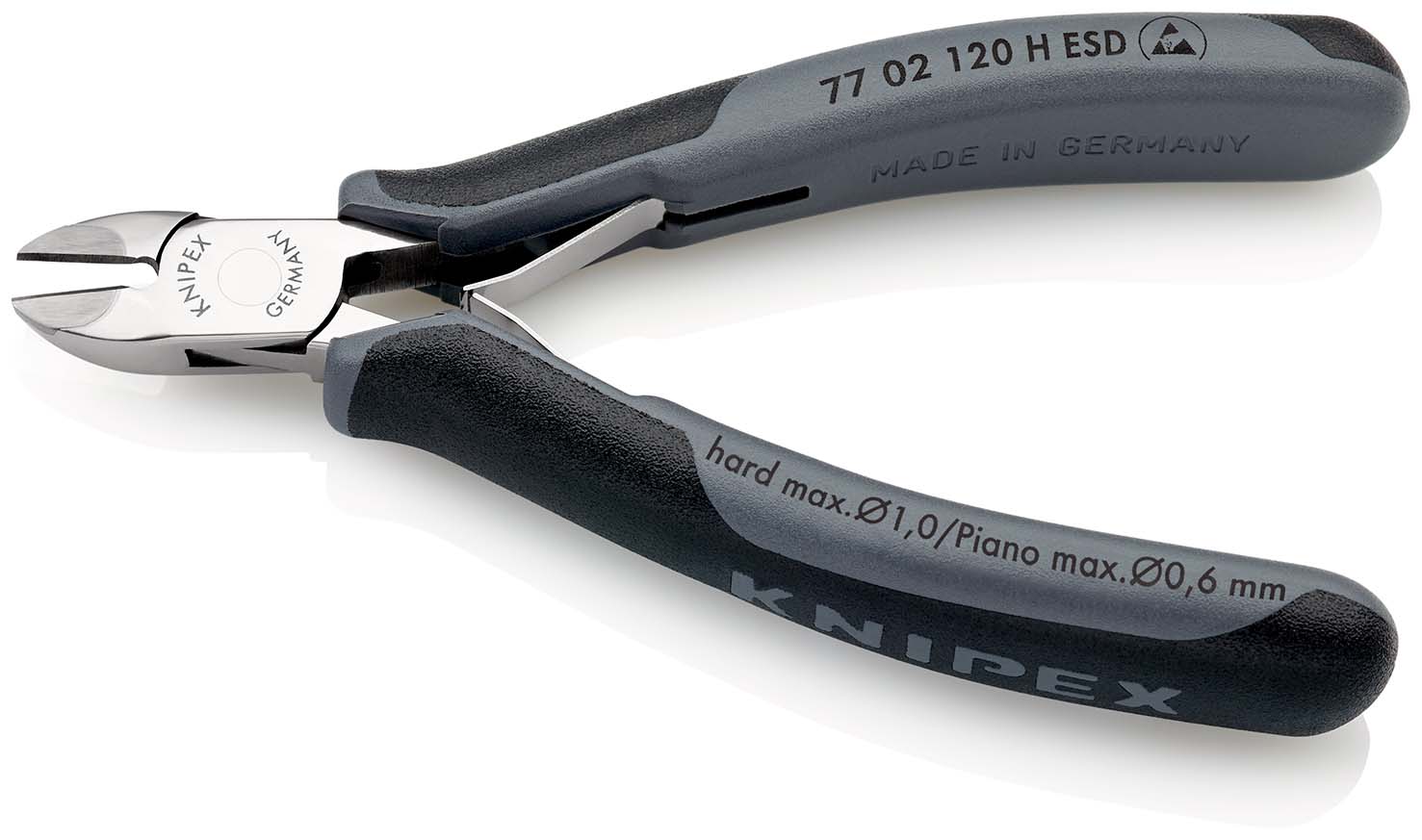 KNIPEX 77 02 120 H ESD Elektronik-Seitenschneider mit eingesetzter Hartmetallschneide ESD 120 mm mit Mehrkomponenten-Hüllen spiegelpoliert Produktbild img2 L