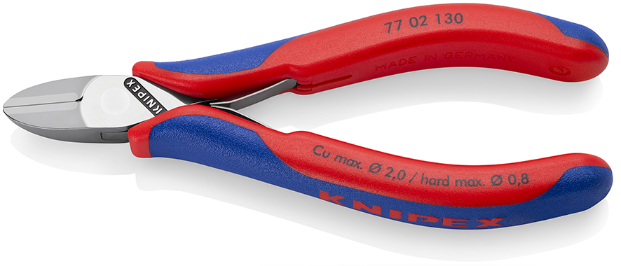 KNIPEX 77 02 130 Elektronik-Seitenschneider mit durchgestecktem Gelenk 130 mm mit Mehrkomponenten-Hüllen spiegelpoliert Produktbild img1 L