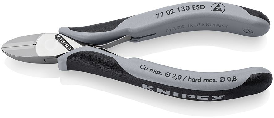 KNIPEX 77 02 130 ESD Elektronik-Seitenschneider ESD mit durchgestecktem Gelenk 130 mm mit Mehrkomponenten-Hüllen spiegelpoliert Produktbild img1 L