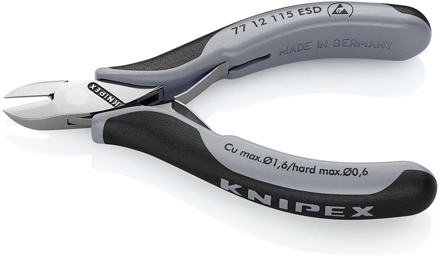 KNIPEX 77 12 115 ESD Elektronik-Seitenschneider ESD mit durchgestecktem Gelenk 115 mm mit Mehrkomponenten-Hüllen spiegelpoliert Produktbild img2 L