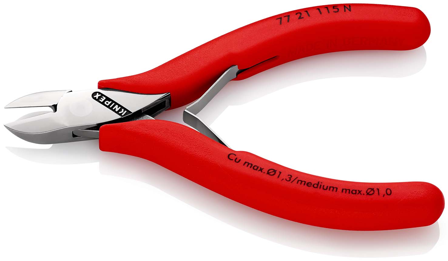 KNIPEX 77 21 115 N Elektronik-Seitenschneider mit durchgestecktem Gelenk 115 mm mit Kunststoff überzogen spiegelpoliert Produktbild img2 L