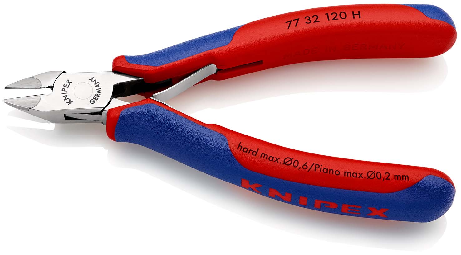 KNIPEX 77 32 120 H Elektronik-Seitenschneider mit eingesetzter Hartmetallschneide 120 mm mit Mehrkomponenten-Hüllen spiegelpoliert Produktbild img2 L