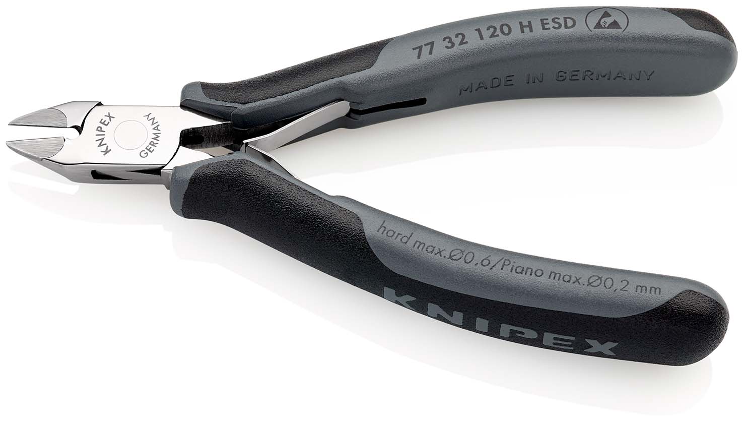 KNIPEX 77 32 120 H ESD Elektronik-Seitenschneider mit eingesetzter Hartmetallschneide ESD 120 mm mit Mehrkomponenten-Hüllen spiegelpoliert Produktbild img2 L