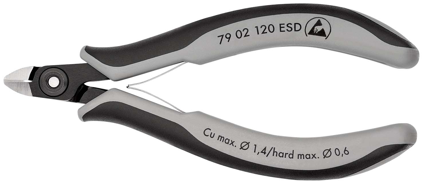 KNIPEX 79 02 120 ESD Präzisions-Elektronik-Seitenschneider ESD 120 mm brüniert mit Mehrkomponenten-Hüllen poliert Produktbild img1 L