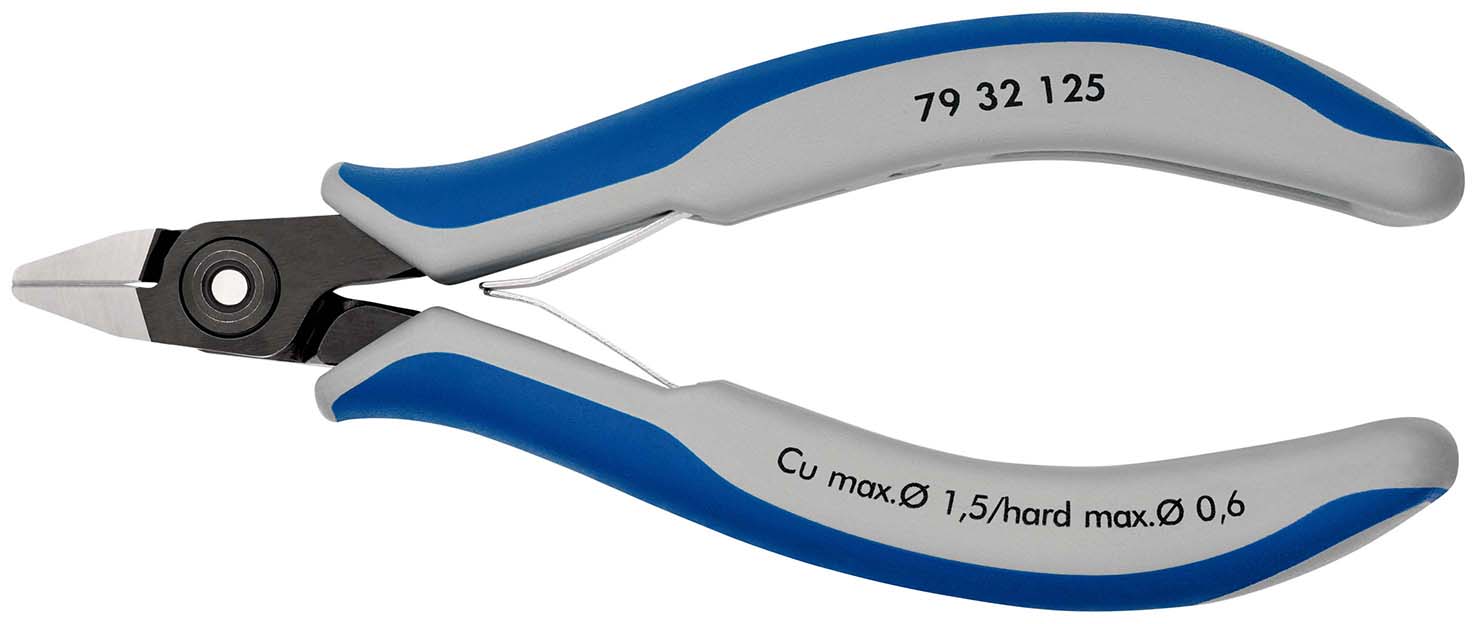 KNIPEX 79 32 125 Präzisions-Elektronik-Seitenschneider 125 mm brüniert mit Mehrkomponenten-Hüllen poliert Produktbild img1 L