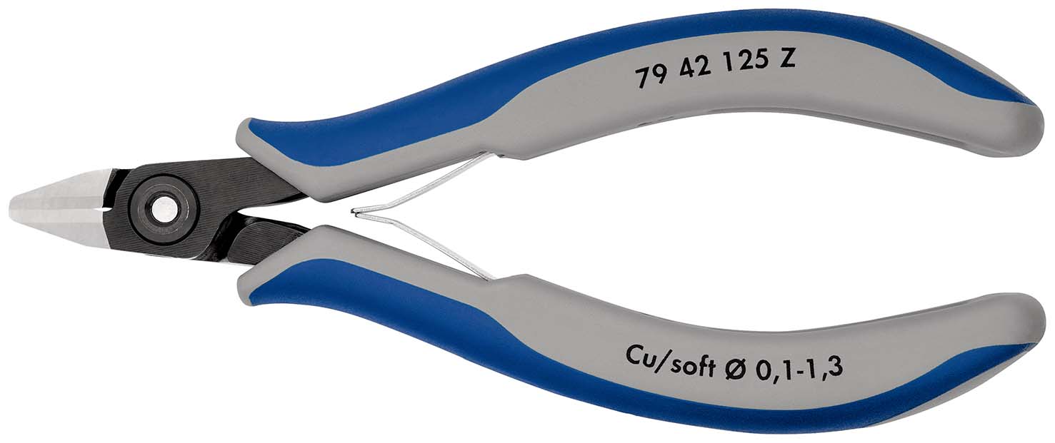 KNIPEX 79 42 125 Z Präzisions-Elektronik-Seitenschneider 125 mm brüniert mit Mehrkomponenten-Hüllen poliert Produktbild img1 L