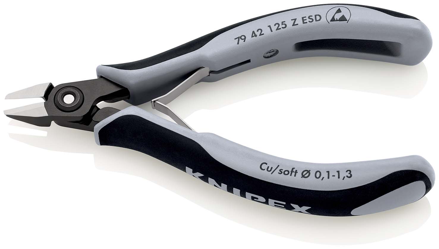 KNIPEX 79 42 125 Z ESD Präzisions-Elektronik-Seitenschneider ESD 125 mm brüniert mit Mehrkomponenten-Hüllen poliert Produktbild img2 L