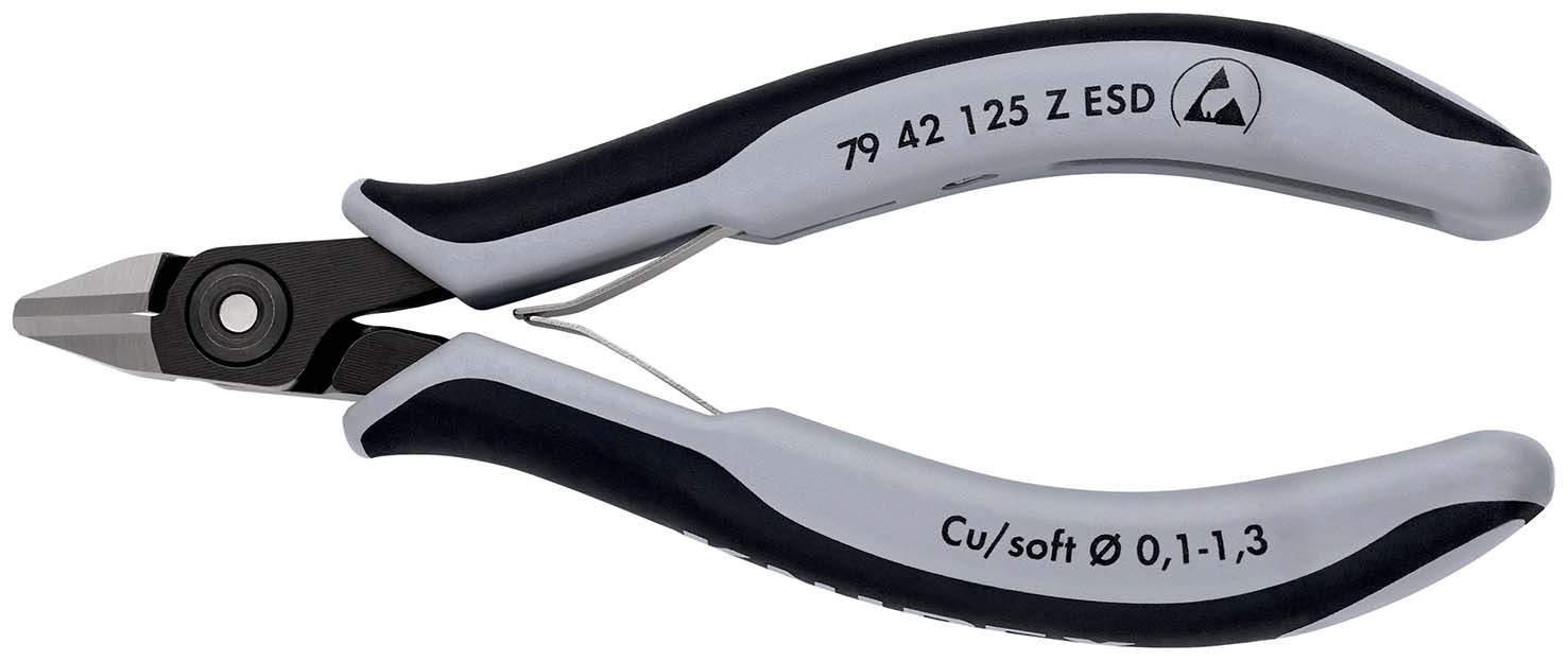 KNIPEX 79 42 125 Z ESD Präzisions-Elektronik-Seitenschneider ESD 125 mm brüniert mit Mehrkomponenten-Hüllen poliert Produktbild img1 L