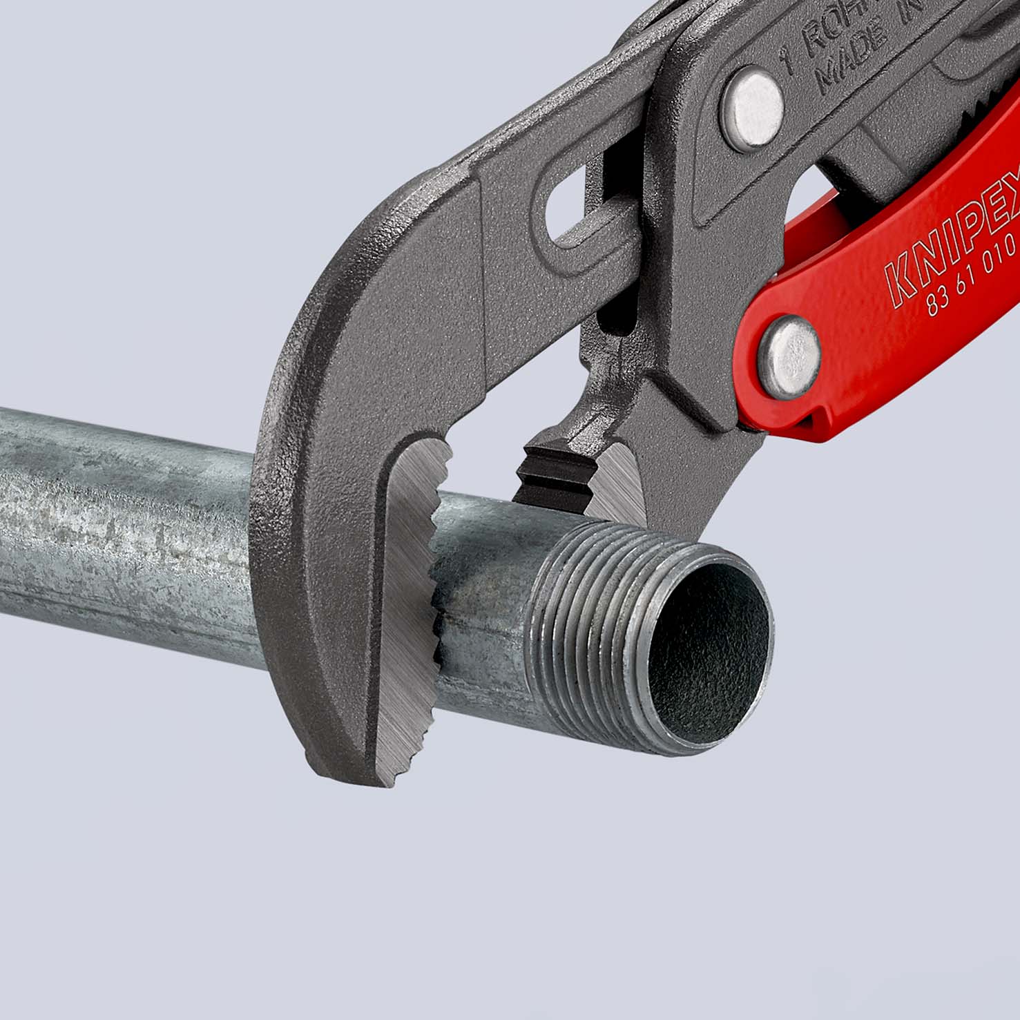 KNIPEX 83 61 010 Rohrzange S-Maul mit Schnelleinstellung 330 mm grau pulverbeschichtet mit Kunststoff überzogen Produktbild img5 L