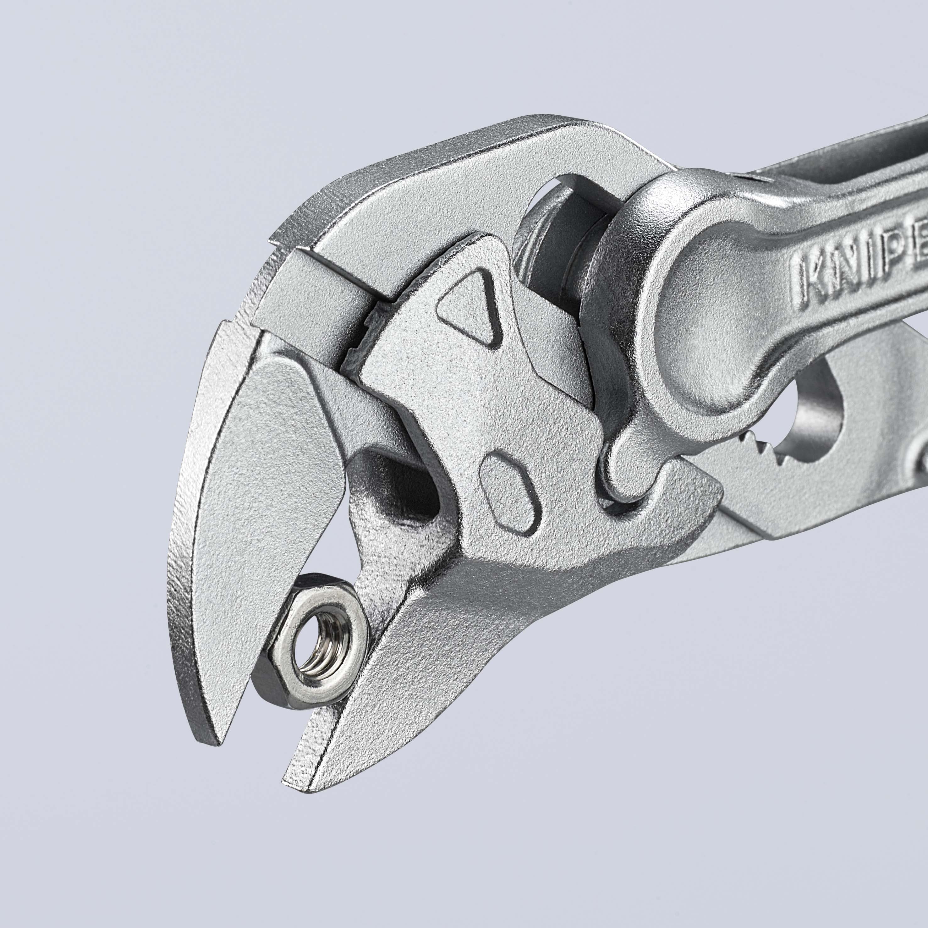 KNIPEX 86 04 100 BK Zangenschlüssel XS Zange und Schraubenschlüssel in einem Werkzeug 100 mm verchromt aufgeprägte, raue Oberfläche Produktbild img17 L