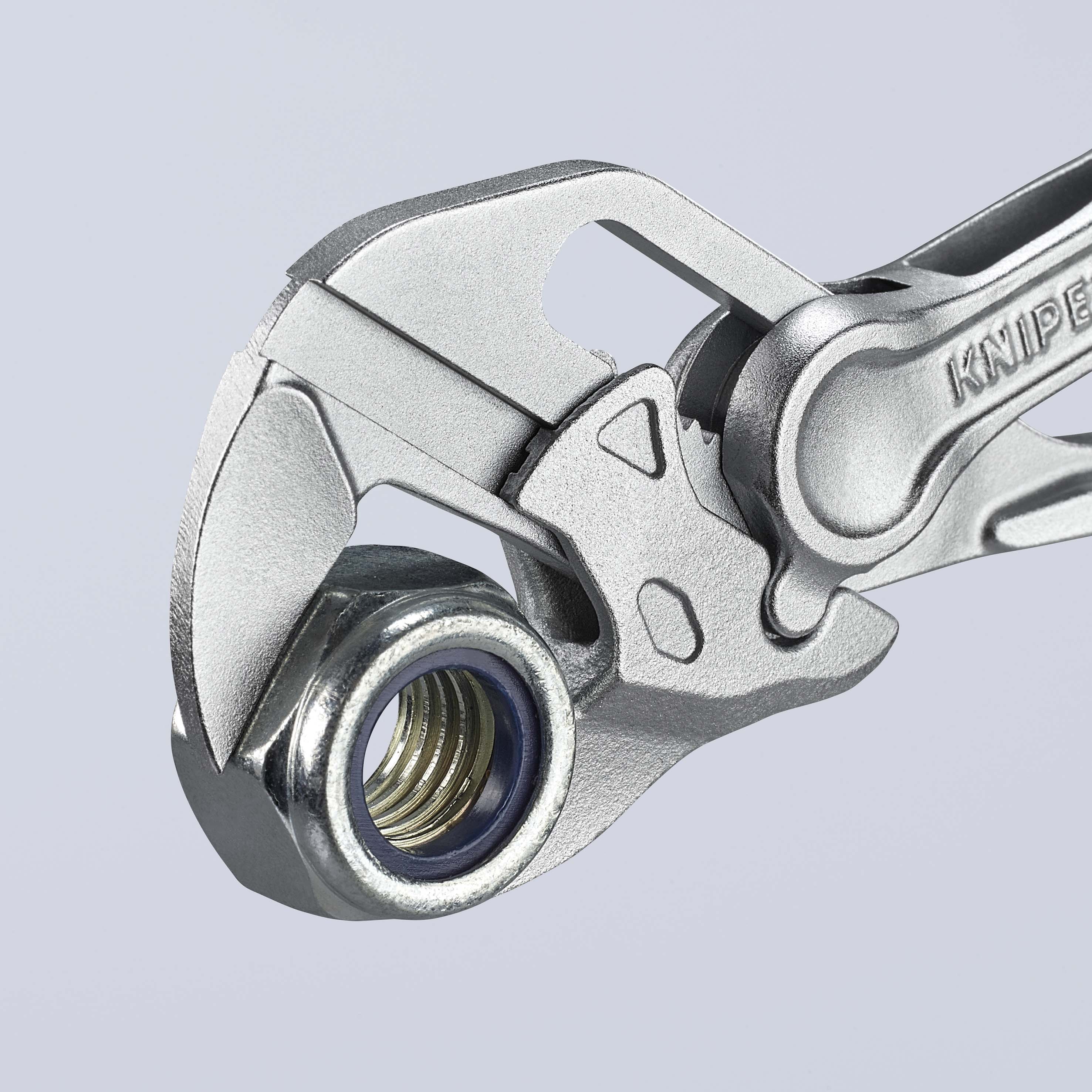 KNIPEX 86 04 100 BK Zangenschlüssel XS Zange und Schraubenschlüssel in einem Werkzeug 100 mm verchromt aufgeprägte, raue Oberfläche Produktbild img18 L