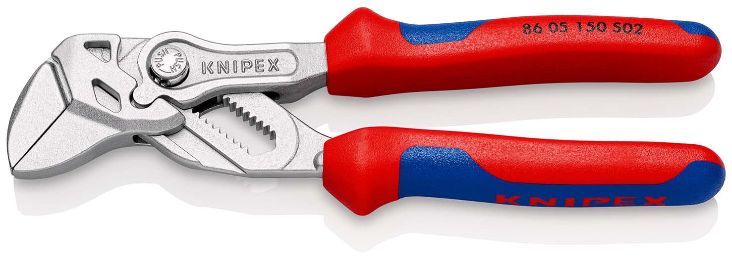 KNIPEX 86 05 150 S02 Zangenschlüssel mit aufgerauten Backen 150 mm verchromt mit Mehrkomponenten-Hüllen Produktbild img1 L