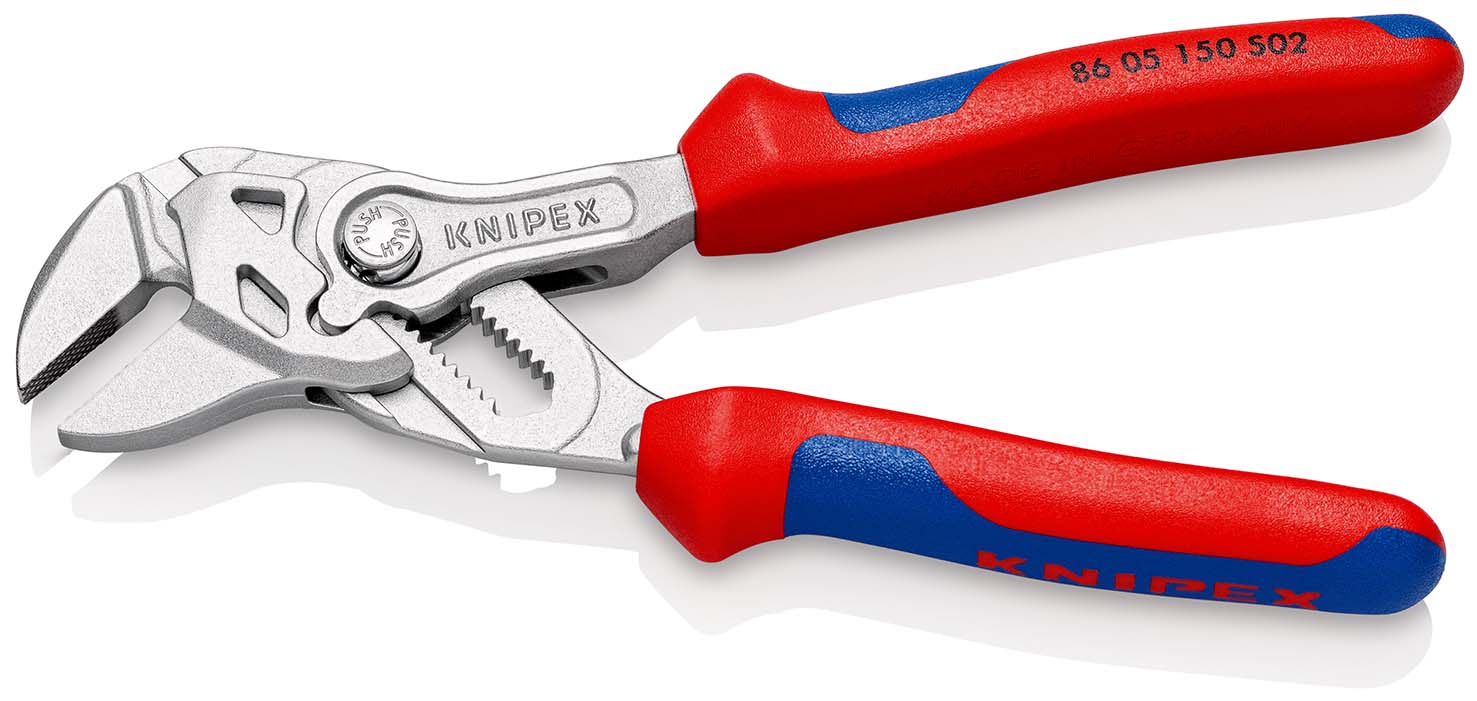 KNIPEX 86 05 150 S02 Zangenschlüssel mit aufgerauten Backen 150 mm verchromt mit Mehrkomponenten-Hüllen Produktbild img2 L