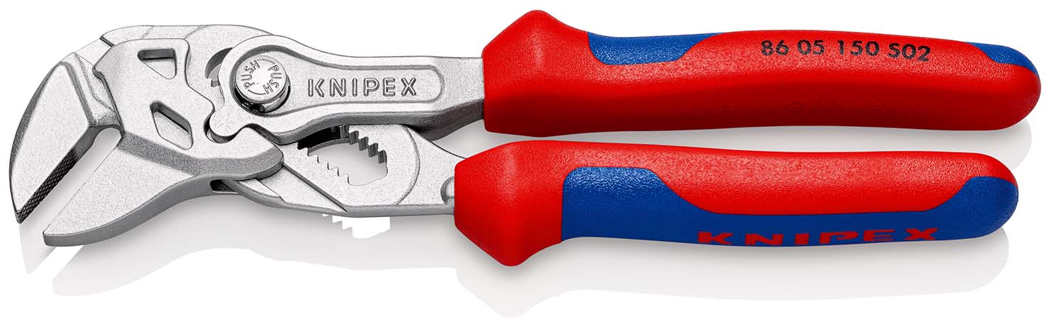 KNIPEX 86 05 150 S02 Zangenschlüssel mit aufgerauten Backen 150 mm verchromt mit Mehrkomponenten-Hüllen Produktbild img3 L