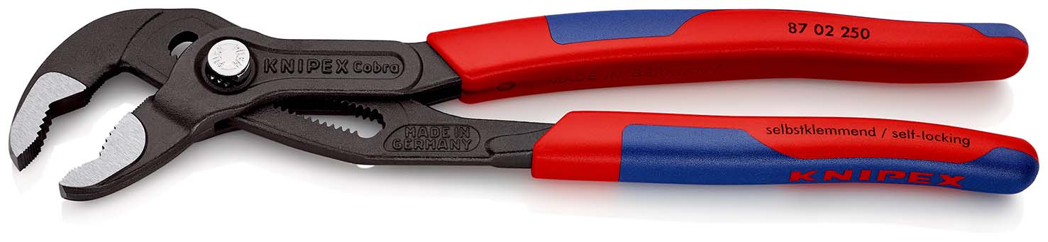 KNIPEX 87 02 250 Cobra® Hightech-Wasserpumpenzange 250 mm grau atramentiert mit schlanken Mehrkomponenten-Hüllen poliert Produktbild img2 L