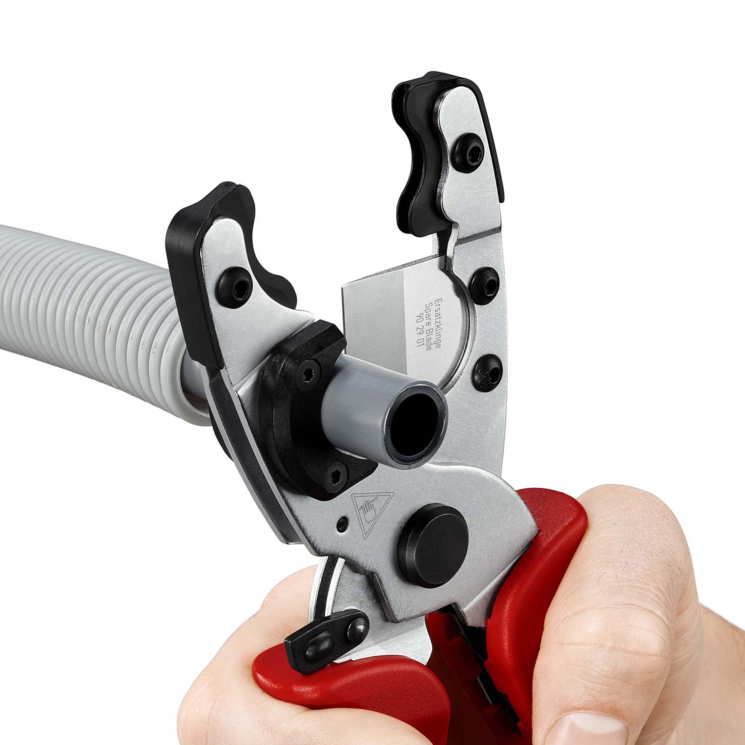 KNIPEX 90 25 20 Rohrschneider für Verbund- und Schutzrohre 210 mm verchromt mit Mehrkomponenten-Hüllen Produktbild img3 L
