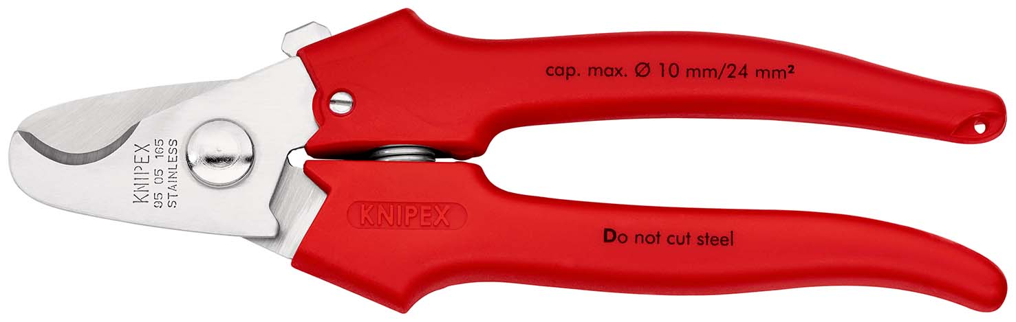 KNIPEX 95 05 165 Kabelschere Griffe mit Kunststoff umspritzt 165 mm mit Kunststoff umspritzt poliert Produktbild img1 L
