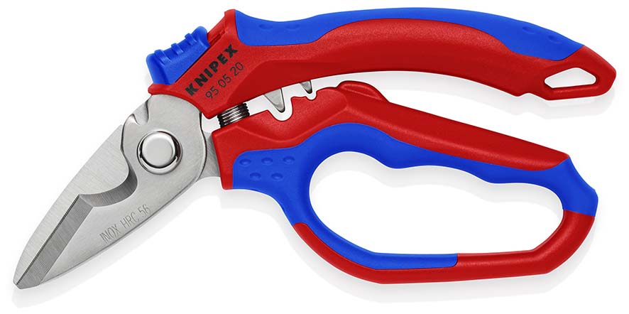 KNIPEX 95 05 20 SB Gewinkelte Elektrikerschere 160 mm spiegelpoliert mit Mehrkomponenten-Hüllen, glasfaserverstärkt Produktbild img1 L