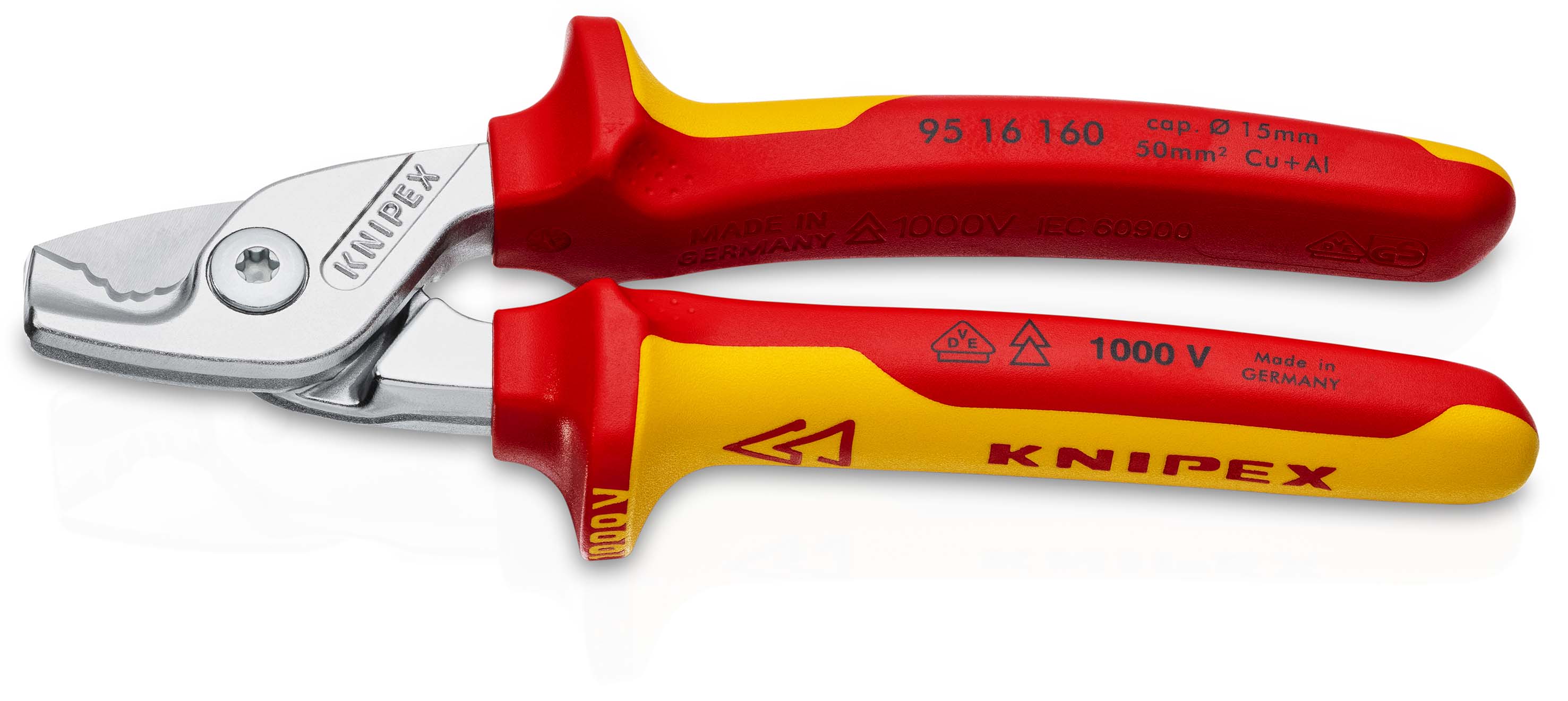 KNIPEX 95 16 160 StepCut® Kabelschere 160 mm verchromt isoliert mit Mehrkomponenten-Hüllen, VDE-geprüft Produktbild img1 L