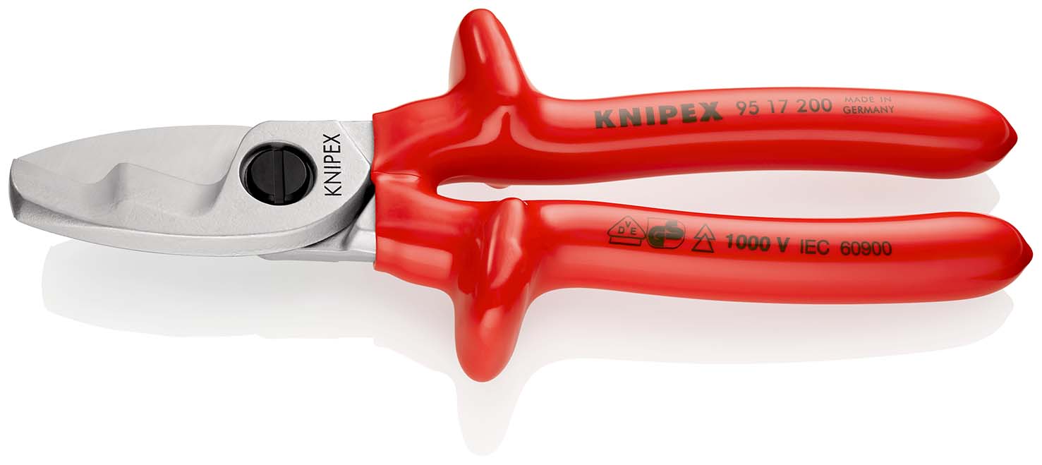 KNIPEX 95 17 200 Kabelschere mit Doppelschneide 200 mm verchromt tauchisoliert, VDE-geprüft Produktbild img1 L