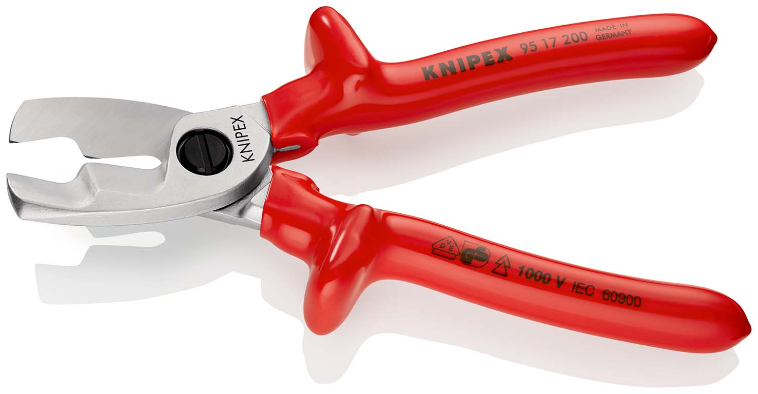 KNIPEX 95 17 200 Kabelschere mit Doppelschneide 200 mm verchromt tauchisoliert, VDE-geprüft Produktbild img2 L
