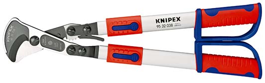 KNIPEX 95 32 038 Kabelschere (Ratschenprinzip) mit Teleskopschenkeln 570 mm mit Mehrkomponenten-Hüllen brüniert Produktbild img1 L