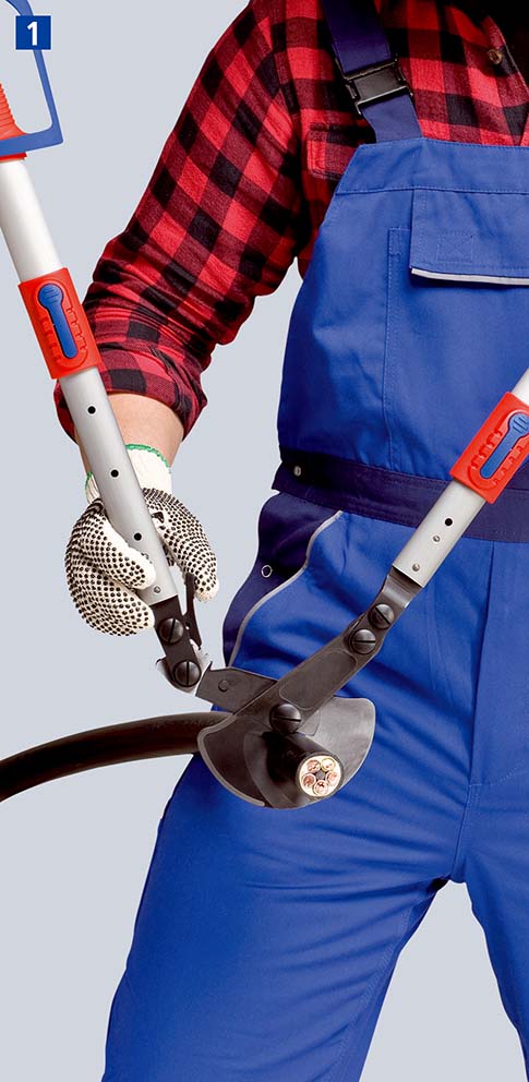 KNIPEX 95 32 038 Kabelschere (Ratschenprinzip) mit Teleskopschenkeln 570 mm mit Mehrkomponenten-Hüllen brüniert Produktbild img2 L