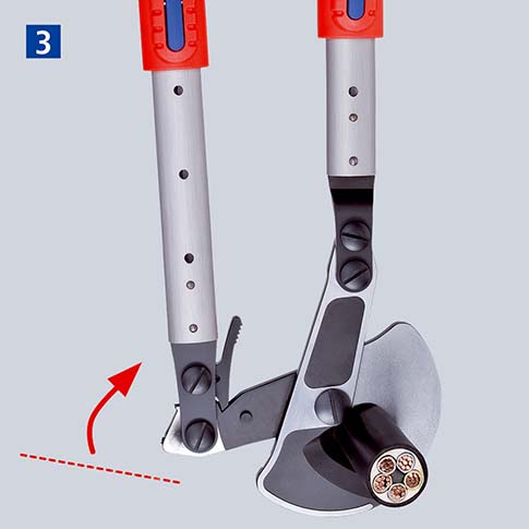 KNIPEX 95 32 038 Kabelschere (Ratschenprinzip) mit Teleskopschenkeln 570 mm mit Mehrkomponenten-Hüllen brüniert Produktbild img4 L