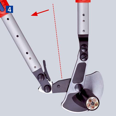 KNIPEX 95 32 038 Kabelschere (Ratschenprinzip) mit Teleskopschenkeln 570 mm mit Mehrkomponenten-Hüllen brüniert Produktbild img5 L