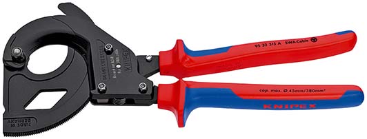 KNIPEX 95 32 315 A Kabelschneider (Ratschenprinzip) für stahlarmierte Kabel (SWA-Kabel) 315 mm schwarz lackiert mit Mehrkomponenten-Hüllen Produktbild img1 L