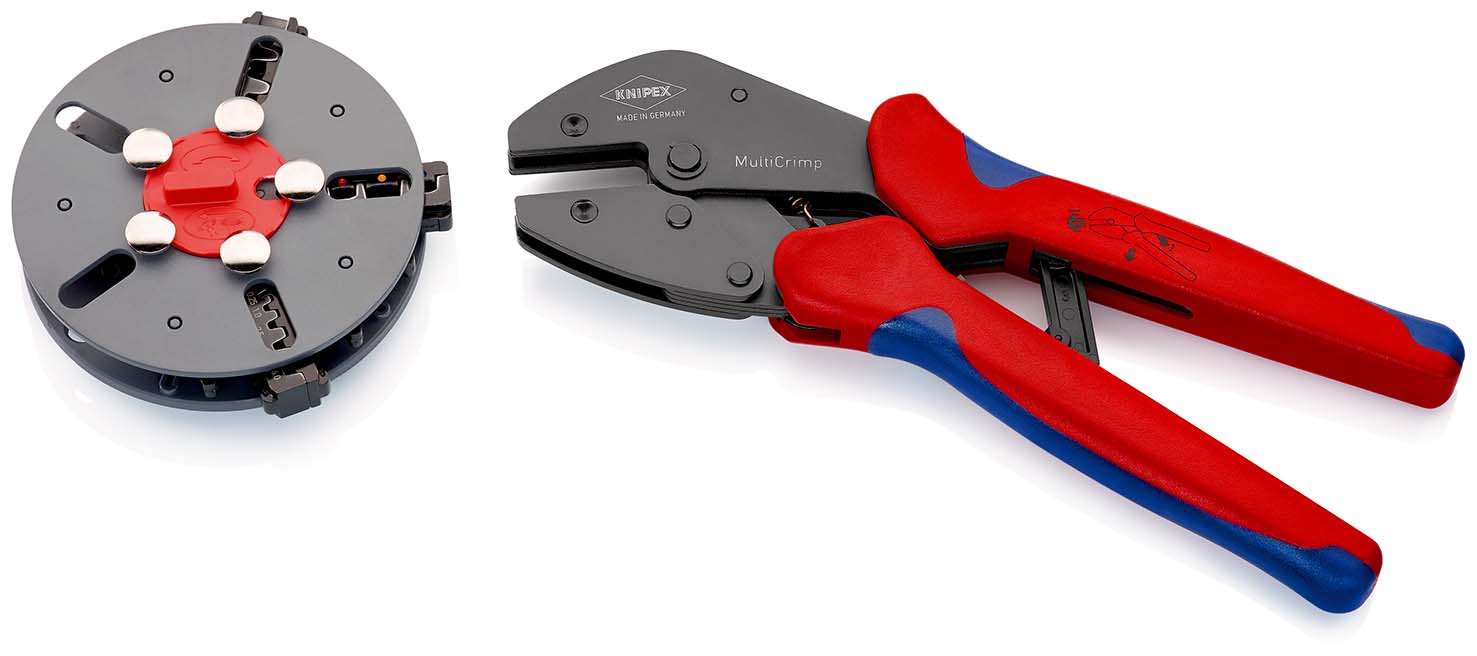 KNIPEX 97 33 01 MultiCrimp® Crimpzange mit Wechselmagazin 250 mm brüniert mit Mehrkomponenten-Hüllen Produktbild img1 L