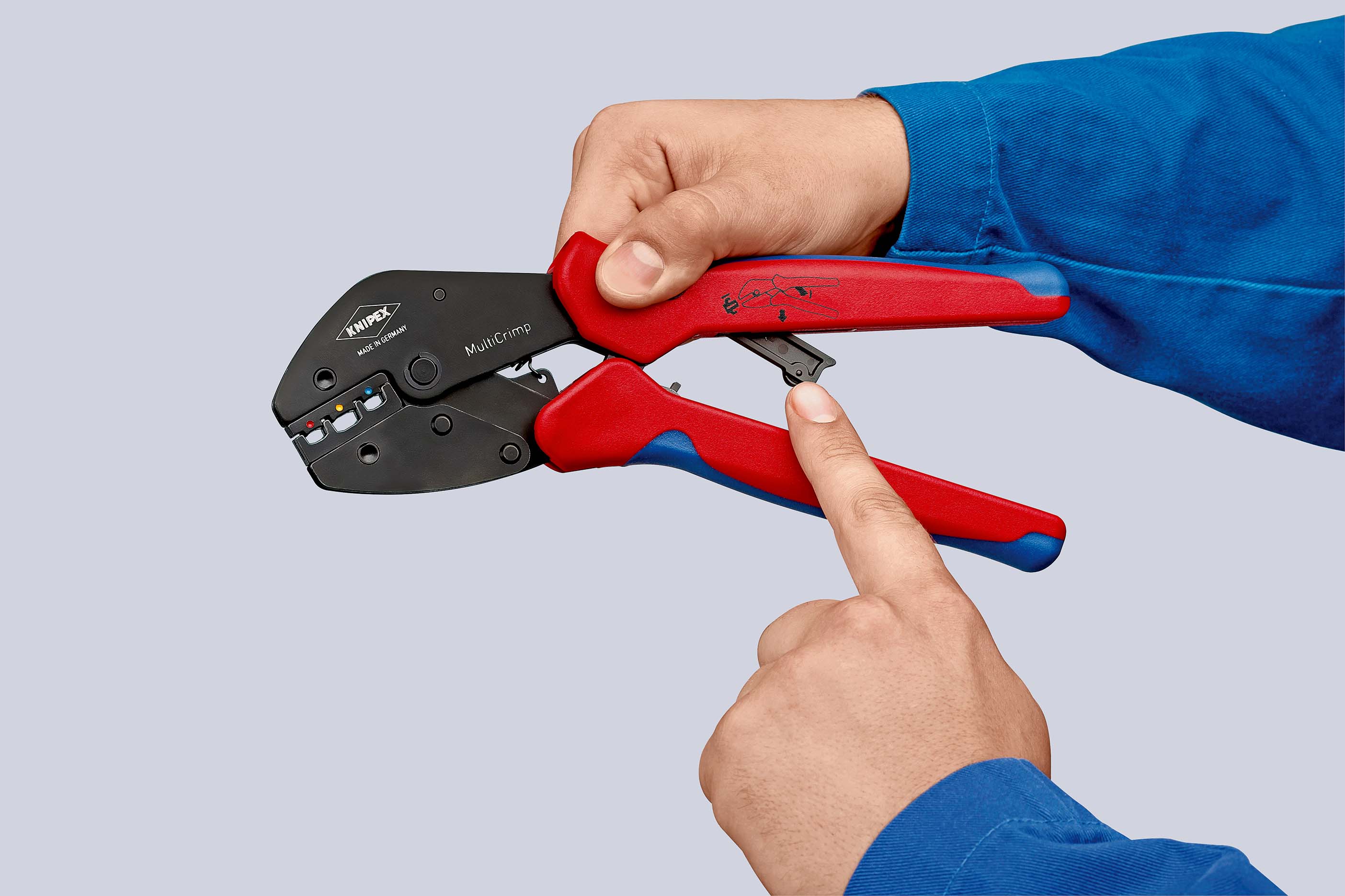 KNIPEX 97 33 01 MultiCrimp® Crimpzange mit Wechselmagazin 250 mm brüniert mit Mehrkomponenten-Hüllen Produktbild img3 L
