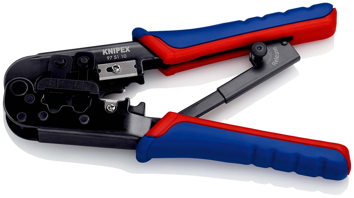 KNIPEX 97 51 10 SB Crimpzange für Westernstecker 190 mm brüniert mit Mehrkomponenten-Hüllen Produktbild img2 L