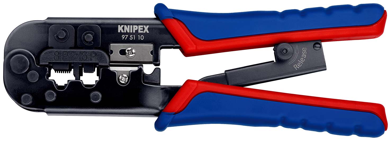 KNIPEX 97 51 10 SB Crimpzange für Westernstecker 190 mm brüniert mit Mehrkomponenten-Hüllen Produktbild img1 L