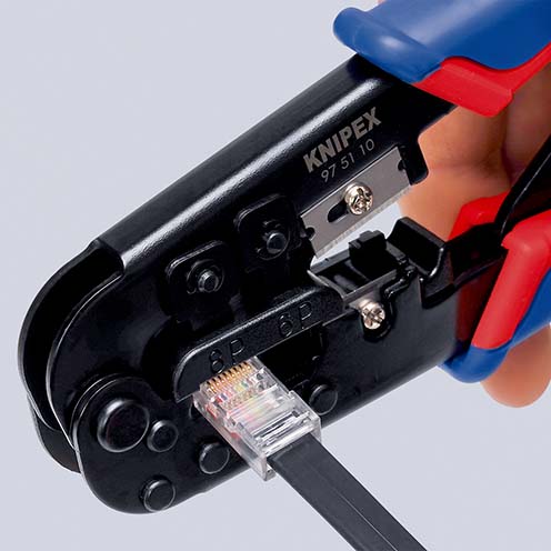 KNIPEX 97 51 10 SB Crimpzange für Westernstecker 190 mm brüniert mit Mehrkomponenten-Hüllen Produktbild img3 L