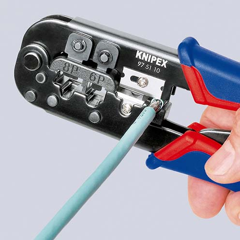 KNIPEX 97 51 10 SB Crimpzange für Westernstecker 190 mm brüniert mit Mehrkomponenten-Hüllen Produktbild img4 L