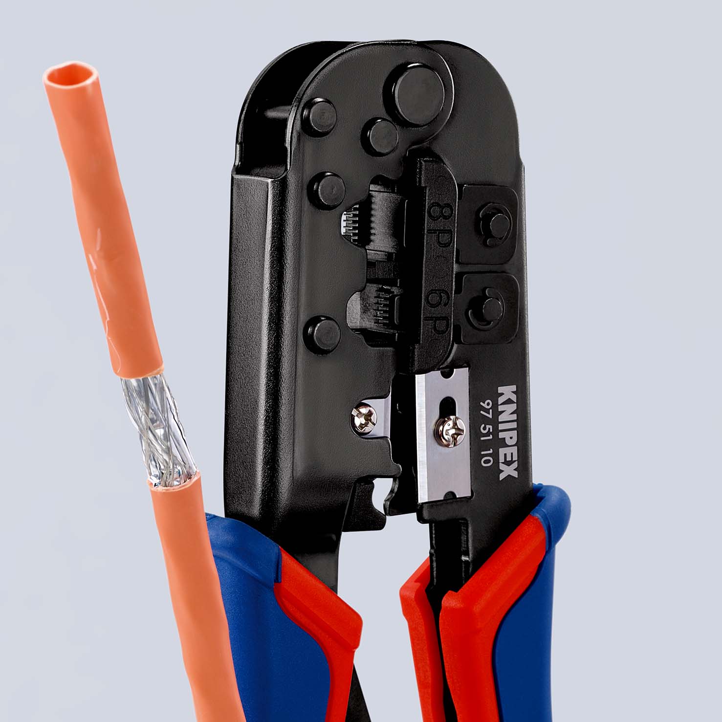 KNIPEX 97 51 10 SB Crimpzange für Westernstecker 190 mm brüniert mit Mehrkomponenten-Hüllen Produktbild img5 L