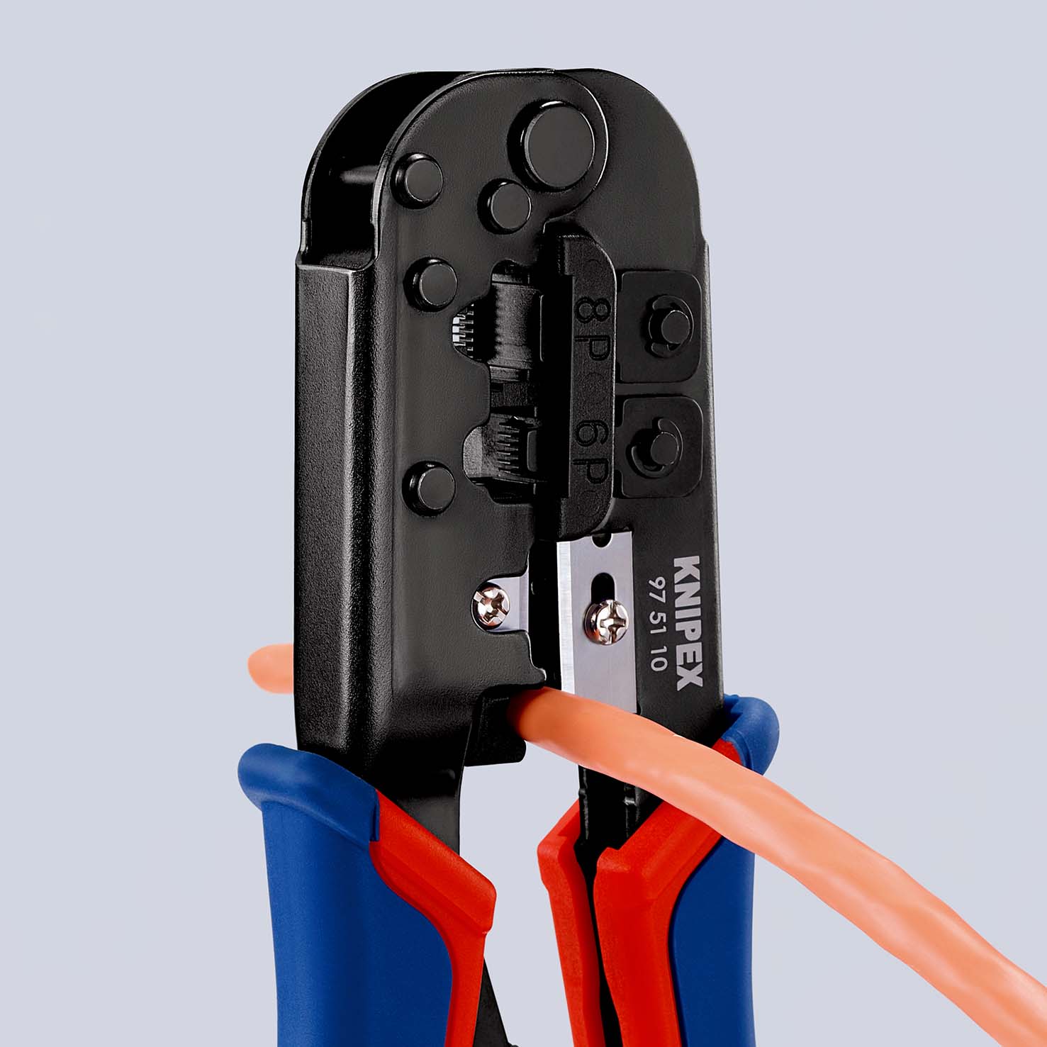 KNIPEX 97 51 10 SB Crimpzange für Westernstecker 190 mm brüniert mit Mehrkomponenten-Hüllen Produktbild img6 L