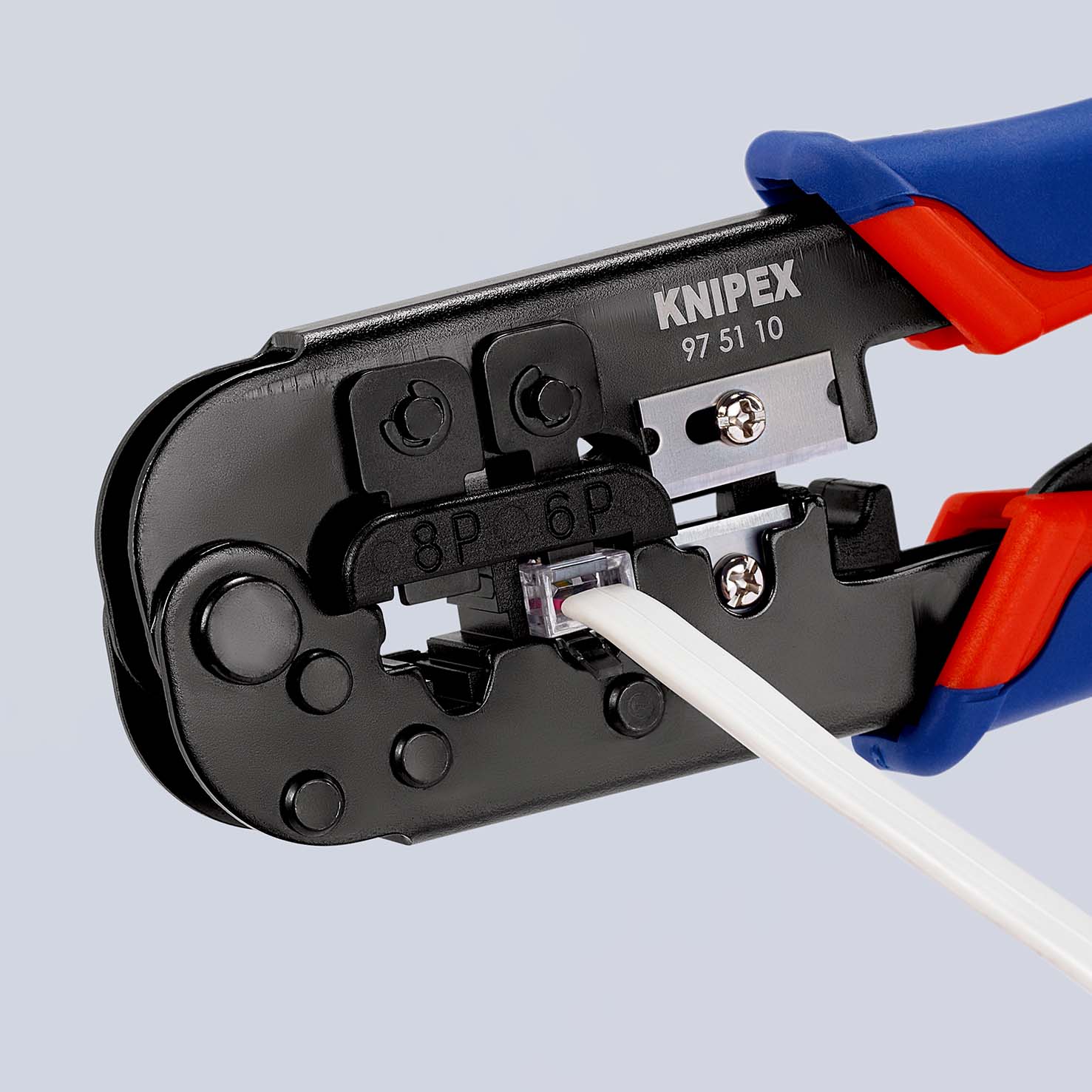 KNIPEX 97 51 10 SB Crimpzange für Westernstecker 190 mm brüniert mit Mehrkomponenten-Hüllen Produktbild img7 L