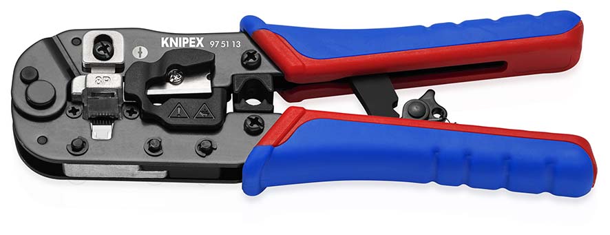 KNIPEX 97 51 13 Crimpzange für RJ45-Westernstecker 190 mm brüniert mit Mehrkomponenten-Hüllen Produktbild img1 L