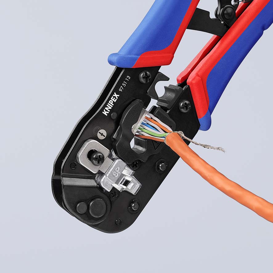 KNIPEX 97 51 13 Crimpzange für RJ45-Westernstecker 190 mm brüniert mit Mehrkomponenten-Hüllen Produktbild img5 L